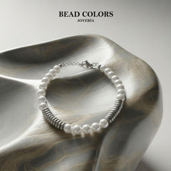 PULSERA PERLA PLATEADO ACERO