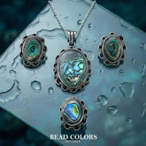 JUEGO FINO ANILLO, DIJE Y ARETE ABULON PLATA .925