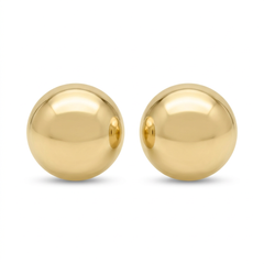 Par de broqueles de bola lisa en oro amarillo de 10K sobre fondo blanco.
