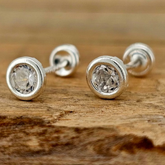 BROQUEL BISEL REDONDO 4MM PLATA .925