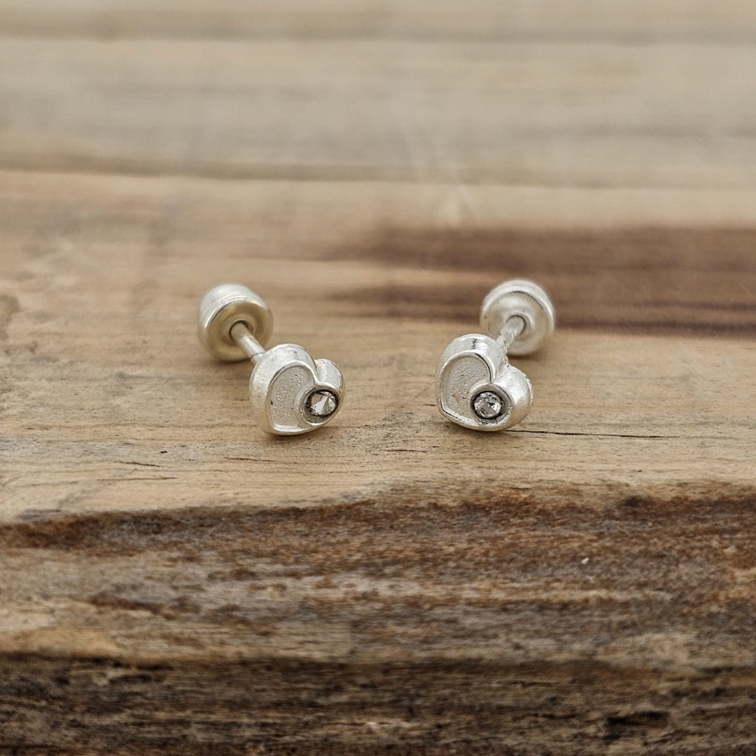 BROQUEL CORAZON C/PIEDRA PLATA .925