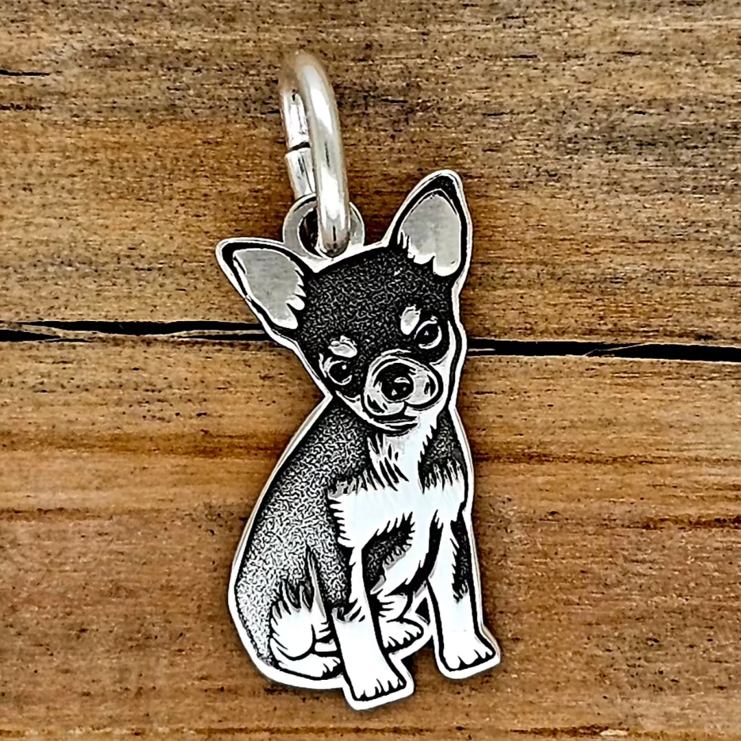 DIJE PERRO CHIHUAHUA SENTADO PLATA .925
