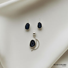 JUEGO FINO ARETE Y DIJE DRUZY PLATA .925