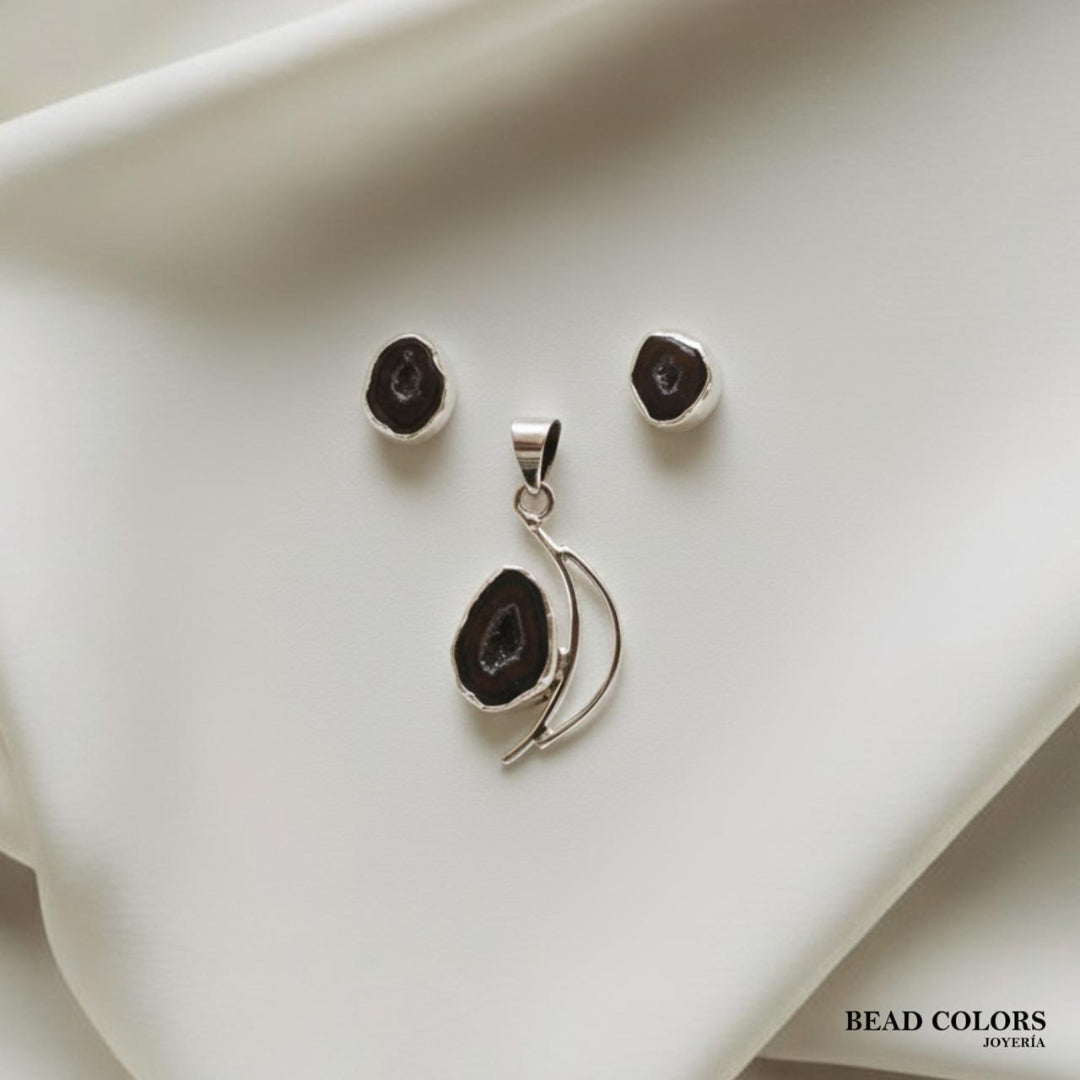 JUEGO FINO ARETE Y DIJE DRUZY PLATA .925