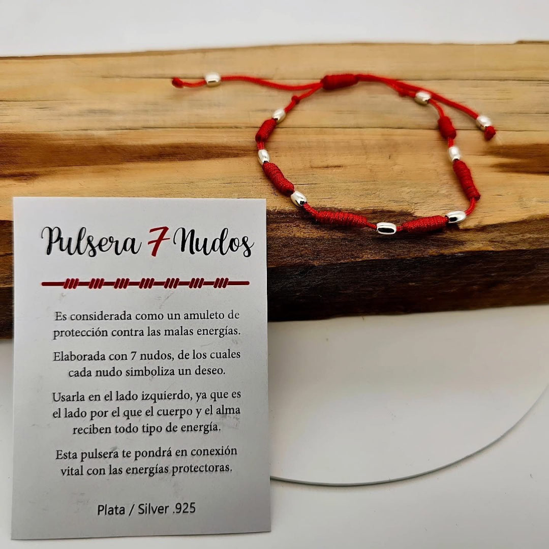 PULSO 7 NUDOS ROJO PLATA .925