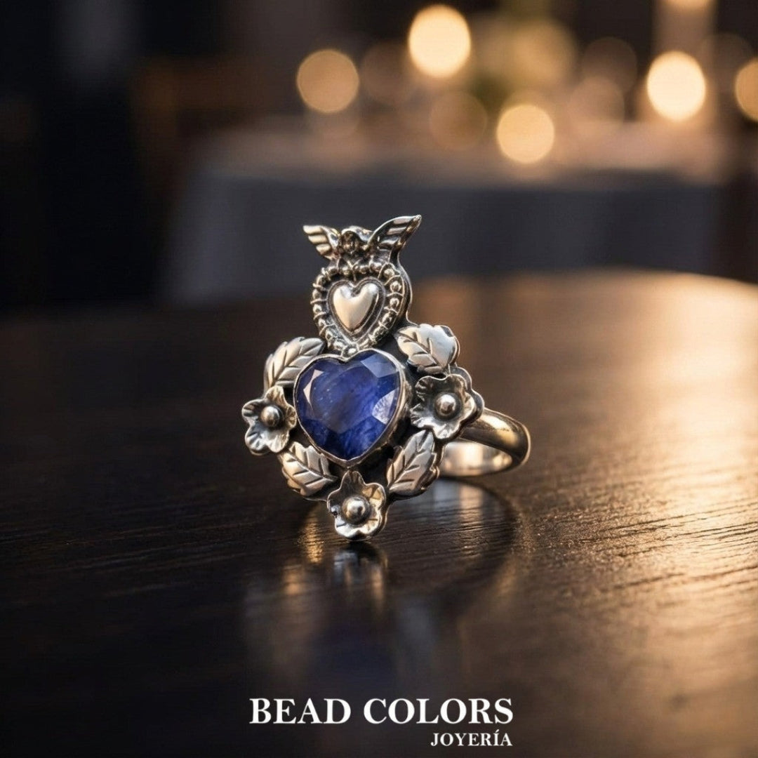 ANILLO SAGRADO CORAZON PIEDRA CM PLATA .925