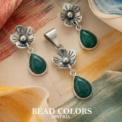 JUEGO ARETE Y DIJE PIEDRA CM PLATA .925