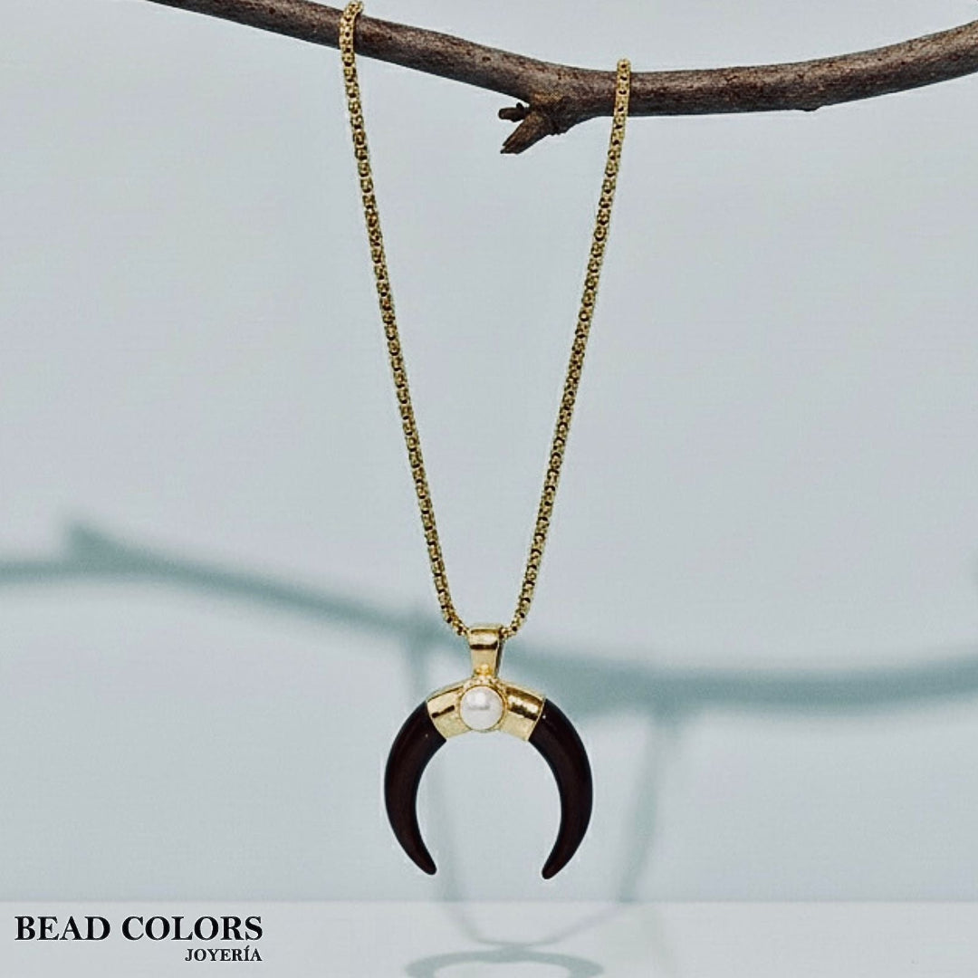 COLLAR LARGO CUERNO CAFE, ACERO