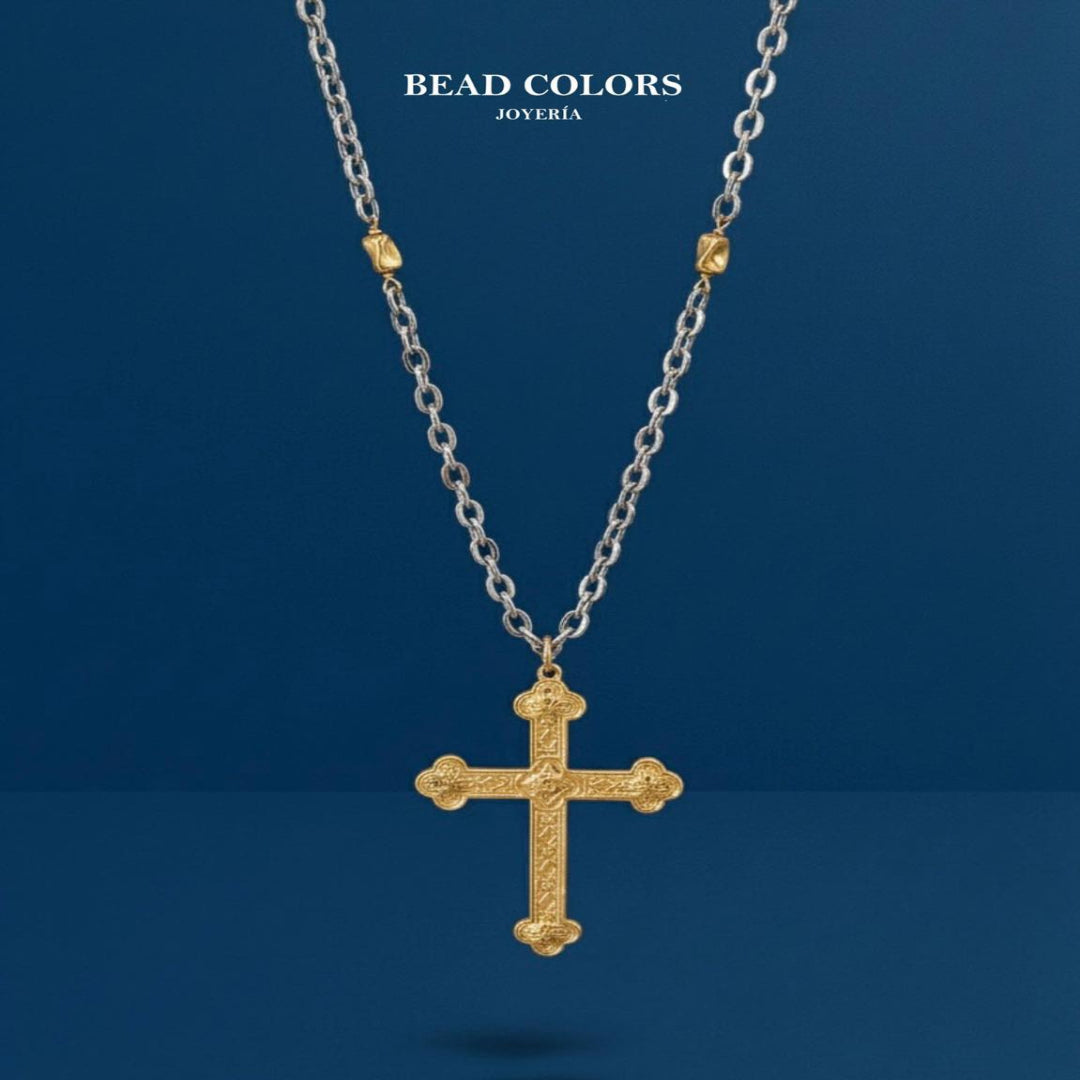 COLLAR LARGO CRUZ COMBINADO ACERO