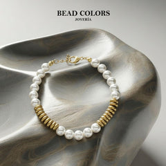 PULSERA PERLA DORADA ACERO