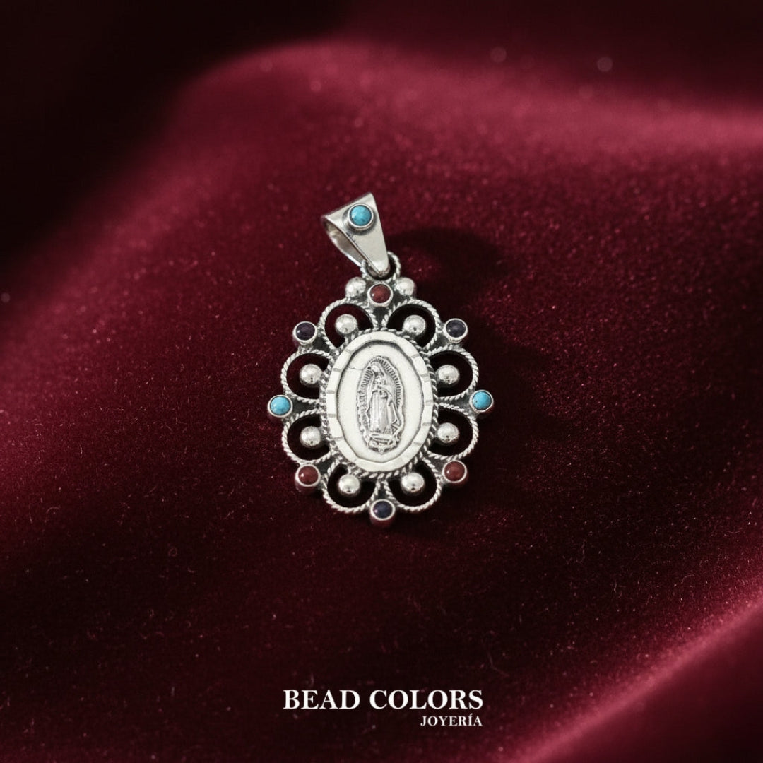 DIJE VIRGEN TURQUEZA/CORAL/AMATISTA PLATA .925
