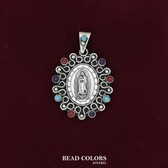 DIJE VIRGEN TURQUESA/CORAL/AMATISTA PLATA .925