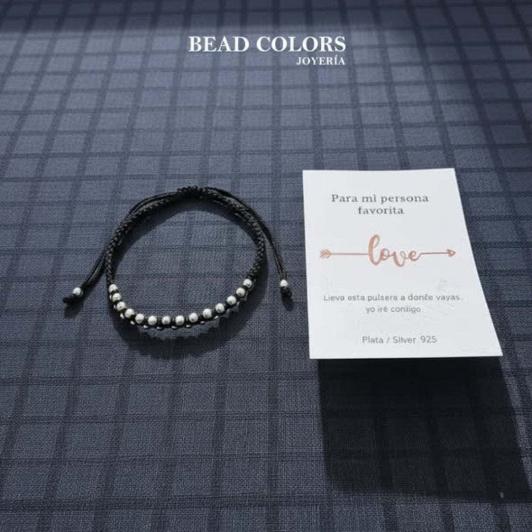 PULSO BOLITA NEGRO PLATA .925