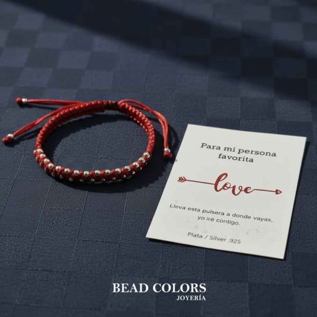 PULSO BOLITA ROJO PLATA.925