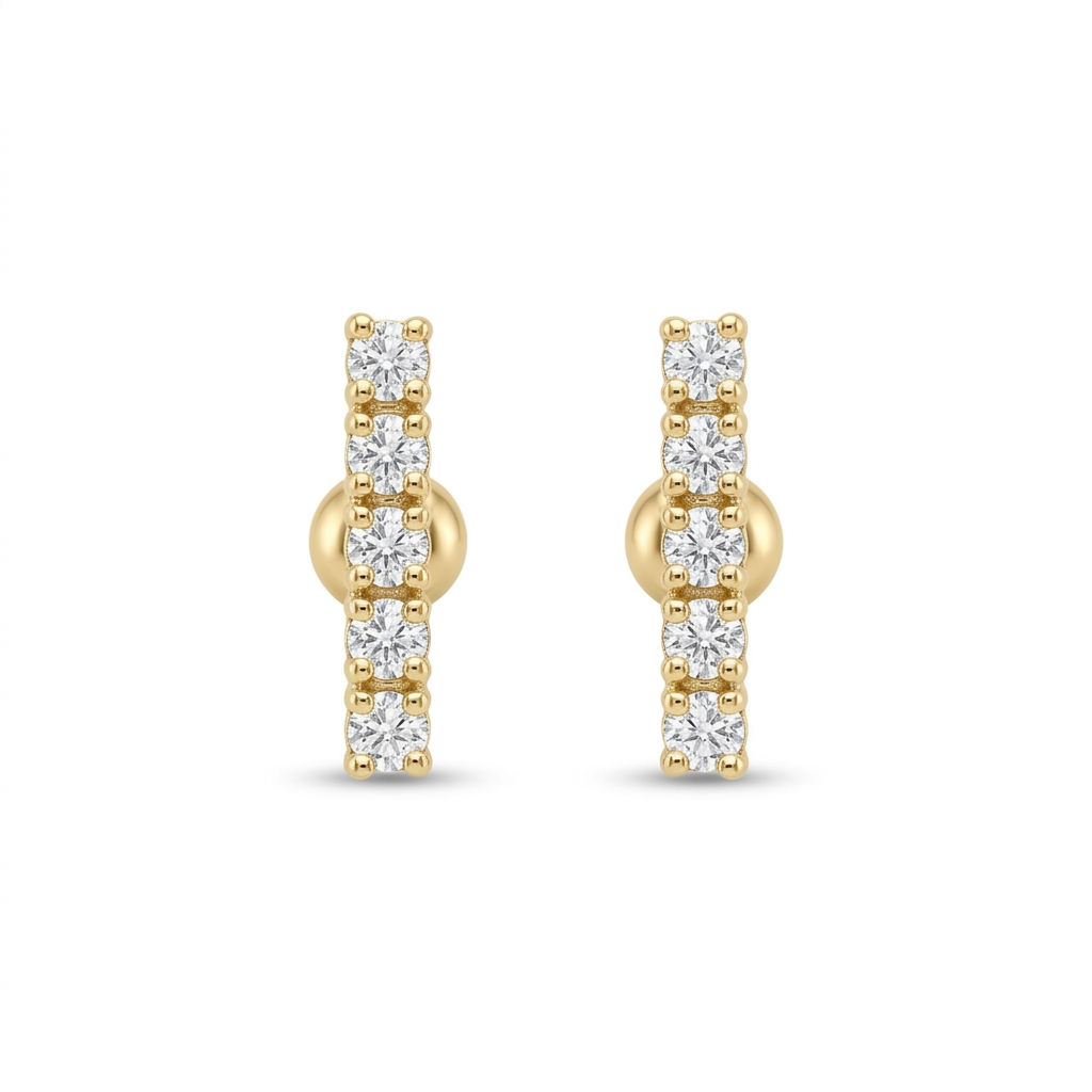 Broqueles barra uñas de oro 10K con hilera de detalles transparentes facetados.